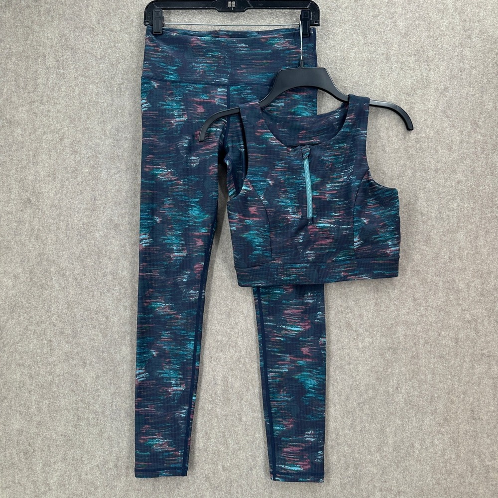 Linc Activewear Set MED Leggings & Zip Front Sports Bra Tie Dye Blue Pink‎ Teal